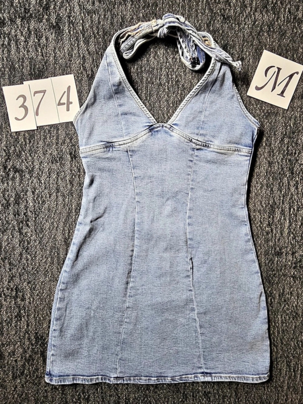Garage Denim Plunge Halter Dress Mini in Blue Size Medium